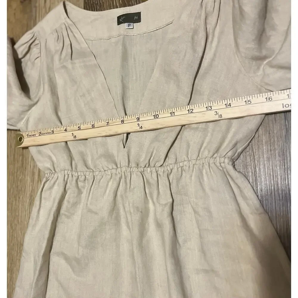 Anthropologie Fei Womens 100% Linen Golden Road Elegant Dress Petite Preppy EUC - Picture 7 of 9